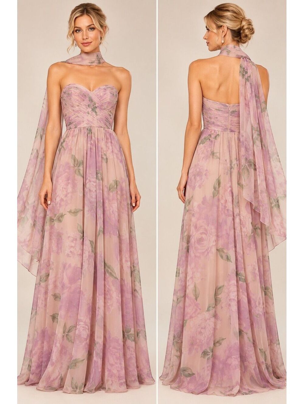 Adrianna Papell NWT Floral Strapless SCARF Cocktail Gown Wedding Sz 6 Party $329